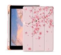 AdorableWhimsy Cherry Blossoms Case for iPad A16 11th Generation 11" /iPad 10th Generation 10.9" Cute Floral Butterfly Trifold Stand Pink Leather Case with Pencil Holder Auto Wake/Sleep