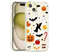 AdorableWhimsy Clear Halloween Phone Case for iPhone 16 Funny Halloween Design Ghost Bat Pumpkin Cute Spooky Fall Case for Girls Boys Aesthetic Protective Cover Compatible with MagSafe