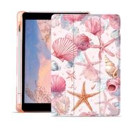 AdorableWhimsy Coastal Case for iPad (A16) 11th Generation 2025 11" /iPad 10th Generation 2022 10.9" Starfish Seashells Girly Protective Cover Trifold Stand Pink Leather Soft Back with Pencil Holder