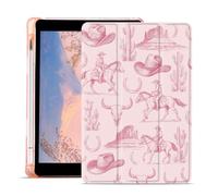 AdorableWhimsy Cute Cowboys Case for iPad 9th/7th/8th Generation(2021/2020/2019 10.2 Inch) Aesthetic Cowgirls Protective Cover Trifold Stand Pink Leather Soft Back with Pencil Holder