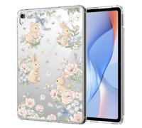 AdorableWhimsy Cute Floral Bunny Case for iPad 10th Generation 2022 10.9"/ iPad (A16) 11th Gen 2025 11" Kawaii Animal Lovely Design Clear Protective Slim Tablet Cover Shockproof Transparent Hard Shell