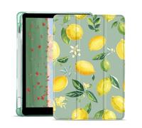 AdorableWhimsy Cute Lemon Case for iPad Air 13 Inch M3/M2(2025/2024) Summer Fruits Girly Protective Cover Trifold Stand Green Leather Soft Back with Pencil Holder
