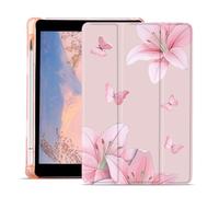 AdorableWhimsy Cute Lily Flower Case for iPad 10th Generation 2022 10.9"/ iPad (A16) 11th Gen 2025 11" Butterfly Aesthetic Design Foldable Leather Protective Case Soft Back Cover with Pencil Holder