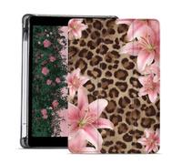 AdorableWhimsy Cute Lily Flower Case for iPad Pro 6th/5th/4th/3rd Gen (2022/2021/2020/2018) 12.9 Inch Animal Print Aesthetic Design Foldable Leather Protective Case Soft Back Cover with Pencil Holder
