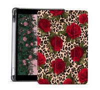 AdorableWhimsy Cute Rose Flower Case for iPad Pro 6th/5th/4th/3rd Gen (2022/2021/2020/2018) 12.9 Inch Animal Print Aesthetic Design Foldable Leather Protective Case Soft Back Cover with Pencil Holder