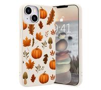 AdorableWhimsy for iPhone 16 Pro Case, Fall Leaves Pumpkin Mushroom Case Aesthetic Autumn Halloween Cute Design Soft White Liquid Silicone Gel Rubber Phone Cover with Microfiber Lining