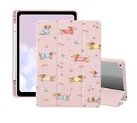 AdorableWhimsy Kawaii Dachshund Case for iPad mini 7 (A17 Pro) 2024 / iPad mini 6 2021 8.3 Inch with Pencil Holder Trifold Stand Pink Leather Girly Cover Clear Back Cute Animal Case