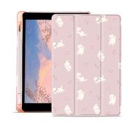 AdorableWhimsy Lovely Cat Flower Case for iPad A16 11th Generation 2025 11" / iPad 10th Gen 2022 10.9" Cute Animal Girly Trifold Tablet Protective Case Pink Leather Soft Back Cover with Pencil Holder