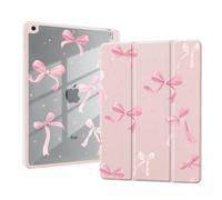 AdorableWhimsy Pink Bow Ribbon Case for iPad A16 11th Generation 2025 11" / iPad 10th Generation 2022 10.9" with Pencil Holder Bowknot Girly Pink Leather Clear Back Shell Foldable Protective Cover