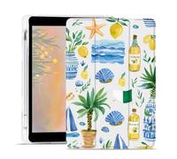 AdorableWhimsy Preppy Collage Case for iPad (A16) 11th Generation 2025 11" /iPad 10th Generation 2022 10.9" Aesthetic Summer Coastal Themed Protective Leather Cover Trifold Stand with Pencil Holder