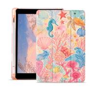 AdorableWhimsy Underwater World Case for iPad (A16) 11th Generation 2025 11" /iPad 10th Generation 2022 10.9" Aesthetic Collage Girly Cover Trifold Stand Pink Leather Soft Back with Pencil Holder
