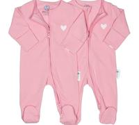 AdoraCub 2-Pack Baby Sleepsuits 2 Way Zips, Organic Cotton | White, Pink with Love Heart & Blue | Soft, Comfortable, Breathable | Newborn size to 2 yrs | Wrapped in gift box