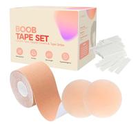 Adoralift Boob Tape Set - Fashion Tape, Boob Tape Push Up, Silicone Nipple Covers, Nipple Shields, Reusable Breast Pads, 30 Double-Sided Body Tape Strips, Waterproof Invisible Tape for Large & Small