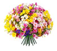 ADORAMOUR 12Pcs Decorative Artificial Flowers, 4 Assorted Colours Daisies, 34cm UV Resistant Fake Flora for Outdoor and Indoor, Plastic Faux Flower Bouquet for Garden Patio Window Box Porch Home Decor