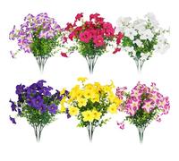 ADORAMOUR 12Pcs Decorative Artificial Flowers, 6 Assorted Colours Petunia, UV Resistant Fake Flora for Outdoor and Indoor, Plastic Faux Flower Bouquet for Garden Patio Window Box Porch Home Decor