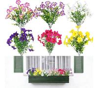 ADORAMOUR 6Pcs Decorative Artificial Flowers, 6 Assorted Colours Petunia, UV Resistant Fake Flora for Outdoor and Indoor, Plastic Faux Flower Bouquet for Garden Patio Window Box Porch Home Decor