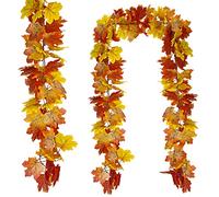 ADORAMOUR Artificial Autumn Maple Leaf Garlands - 2Pack 260cm Length Fake Hanging Autumn Leaves Vine Decoration, Realistic Fall Foliage Wreath Decor for Room and Garden Wall Aesthetic Indoor Outdoor