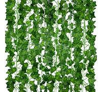 ADORAMOUR Artificial Ivy Garlands - 12Pack 210cm Length - Realistic Fake Vines for Room Aesthetic and Garden Wall Decoration for Indoor Outdoor, Green Faux Leaves Plastic Hanging Plants Greenery Decor