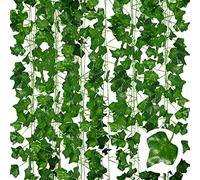 ADORAMOUR Artificial Ivy Garlands - 6Pack 210cm Length - Realistic Fake Vines for Room Aesthetic and Garden Wall Decoration for Indoor Outdoor, Green Faux Leaves Plastic Hanging Plants Greenery Decor