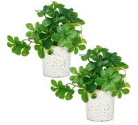 ADORAMOUR Artificial Plants in Pots - Set of 2 Fake Schefflera Trees, 19cm Tall Faux Umbrella Tree Potted in White Pot, Small Indoor Greenery for Home Office Desk Shelf Bathroom & Living Room Decor