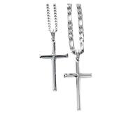 ADORATO JEWELRY 14K White Gold FIGARO Chain CUBAN LINK Style Cross Pendant Necklace Solid plated Clasp for Men, Husband Father Miami Cuban Link Diamond Cut Religious Beveled Edge, 20, Gold Plated, No