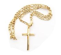 ADORATO JEWELRY 24K Gold Figaro Chain Style Cross Pendant Necklace 5MM Cross Necklace Clasp for MEN, HUSBAND Thin for Charms Miami Cuban Link Diamond Cut Religious Beveled Edge, 20, Gold Plated, No