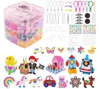 adorbox 14900 Fuse Beads Kit, Iron Beads for Kids with 4-Tier Pink Transparent Storage Box, 36 Colors Melty Bead Set with 6 Pegboards and Ironing Paper for Brithdays Gifts DIY Crafts Making