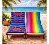 Adore 2 Pack Microfibre Beach Towels 70x140cm - Sand Free Lightweight Quick Dry - Soft Travel Towels for Beach and Pool, Lets Go and Stripes