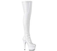 Adore-3000 Thigh High Boots with Platform White Stretch Patent