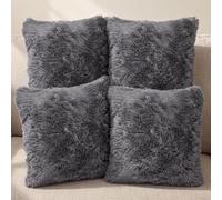 Adore 4 Pack Long Pile Faux Fur Cushion Covers 43x43cm - Charcoal | 4 pack of soft cuddly long pile faux fur cushion covers for sofas, beds and chairs; 43x43cm size