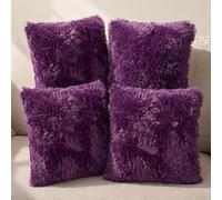 Adore 4 Pack Long Pile Faux Fur Cushion Covers 43x43cm - Purple | 4 pack of soft cuddly long pile faux fur cushion covers for sofas, beds and chairs; 43x43cm size
