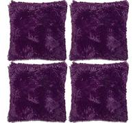Adore 4 x Long Pile Super Soft and Cuddly Shaggy 17x17 (43x43cm) Cushion Cover, Purple