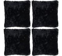 Adore 4 x Super Soft Faux Fur Cushion Cover Covers Cuddly Shaggy 43x43cm, Black
