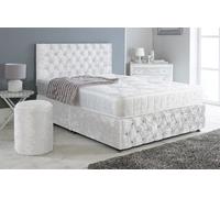 Adore Designs Adore Living Chesterfield Crushed Velvet Divan Bed With Orthopaedic Mattress And Round Stool In White