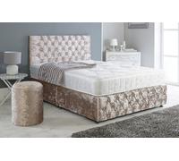 Adore Designs Chesterfield Crushed Velvet Divan Bed, Ortho Mattress, Footboard & Round Stool - 3Ft Single - Champagne - 2 Drawers Right Side