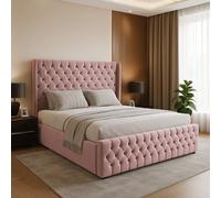 Adore Designs Chesterfield Winged Plush Velvet Ottoman Storage Bed, With Ortho Mattress & Footboard - 3Ft Single - Pink