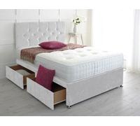 Adore Designs Diamond Cut Crushed Velvet Divan Bed, With Pocket Mattress - 4Ft Small Double - White - 0 Drawers