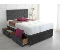 Adore Designs Diamond Cut Crushed Velvet Divan Bed, With Pocket Mattress - 4Ft6 Double - Black - 2 Drawers Same Side