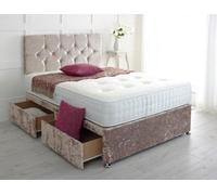 Adore Designs Diamond Cut Crushed Velvet Divan Bed, With Pocket Mattress - 4Ft6 Double - Champagne - 2 Drawers Same Side