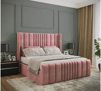 Adore Designs Miami Winged Plush Velvet Sleigh Bed, With Ortho Mattress & Footboard - 4Ft Small Double - Pink