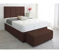 Adore Designs Roma Chenille Divan Bed, With Pocket Mattress & Ottoman Storage Box - 4Ft6 Double - Brown - 2 Drawers Foot End