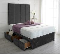 Adore Designs Stafford Crushed Velvet Divan Bed, With Pocket Mattress & 36" Headboard - 4Ft6 Double - Black - 0 Drawers