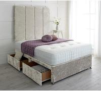 Adore Designs Stafford Crushed Velvet Divan Bed, With Pocket Mattress & 36" Headboard - 4Ft6 Double - Cream - 0 Drawers