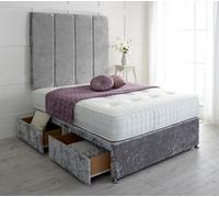 Adore Designs Stafford Crushed Velvet Divan Bed, With Pocket Mattress & 36" Headboard - 4Ft6 Double - Grey - 0 Drawers