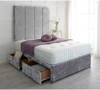 Adore Designs Stafford Crushed Velvet Divan Bed, With Pocket Mattress & 36" Headboard - 4Ft6 Double - Silver - 0 Drawers