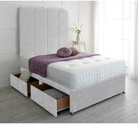 Adore Designs Stafford Crushed Velvet Divan Bed, With Pocket Mattress & 36" Headboard - 6Ft Super King - White - 0 Drawers