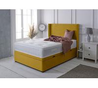Adore Designs Victoria Winged Plush Velvet Ottoman Storage Bed, With Pocket Mattress - Side Lift - 5Ft Kingsize - Turmeric