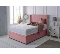 Adore Designs Victoria Winged Plush Velvet Ottoman Storage Bed, With Pocket Mattress - Side Lift - 5Ft Kingsize - Pink
