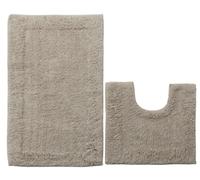 Adore Home 2 piece Bath Mat and Pedestal Set with Coated Backing 100% Cotton Pile, Stone