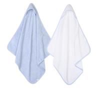 Adore Home 2 x Hooded Baby Towel Soft 100% Cotton Bath Wrap Pack of Two Towels, Blue & White